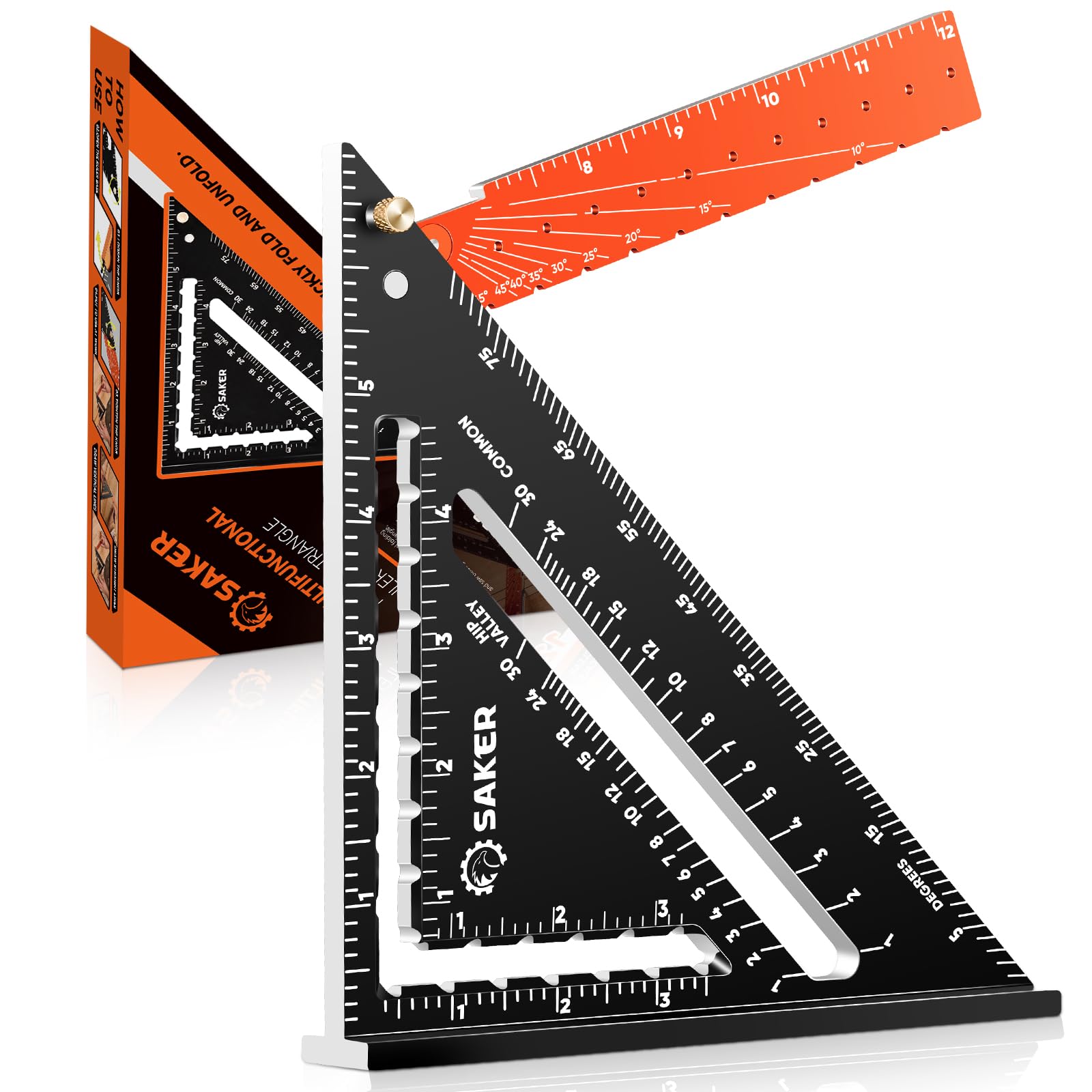 Saker Carpenrer Square Tool 12 inch: T Square Triangle Ruler Measuring Layout Tool - Gift,Multi-Purpose Carpenter Square,Rafter (Black)
