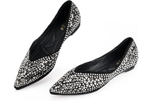 LIYUHANJIALU Flats Shoes Women Rhinestone Pointed Head Ballet Flats Comfortable Soft Memory Foam Insole Flat Shoes for Women Comfortable Dress Shoes