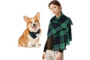 E-Clover Christmas Dog Bandanas Matching Owner Scarf Boy Plaid Dog Bandana Bibs with Tartan Scarves Shawl for Medium Large Dogs Mom Outfit Green