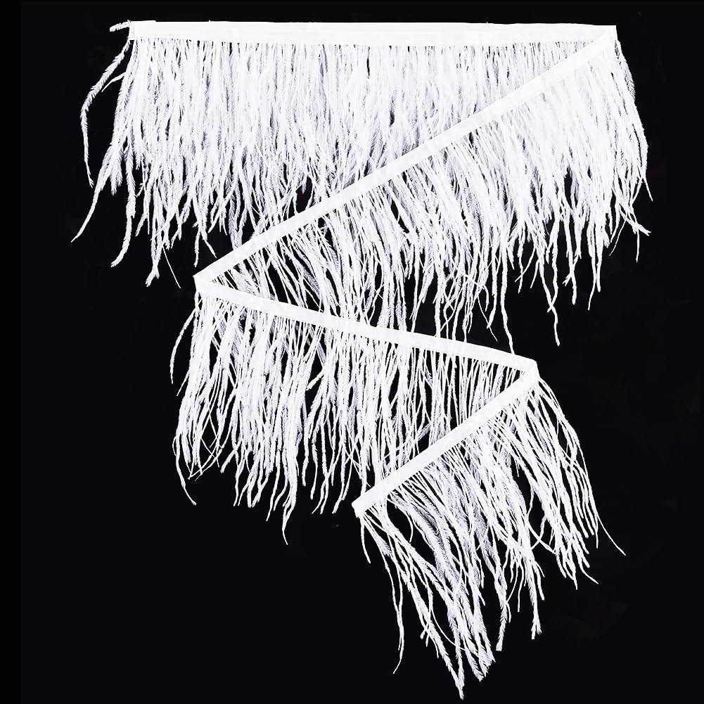GORGECRAFT 15~18cm Width Ostrich Feather Trim Natural Feathers Fringe Ribbon 5M Women Clothing Strand Costume Tape Accessories Wedding Decorations for Crafts DIY Dress Clothes Sewing Boots, White