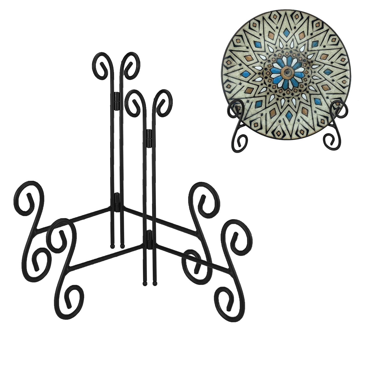 UOYEET Plate Stand, 8 Inch Plate Holder Display Stand 2 Pack, Black Metal Picture Stand Picture Frame Easel for Home Office Exhibition Reception