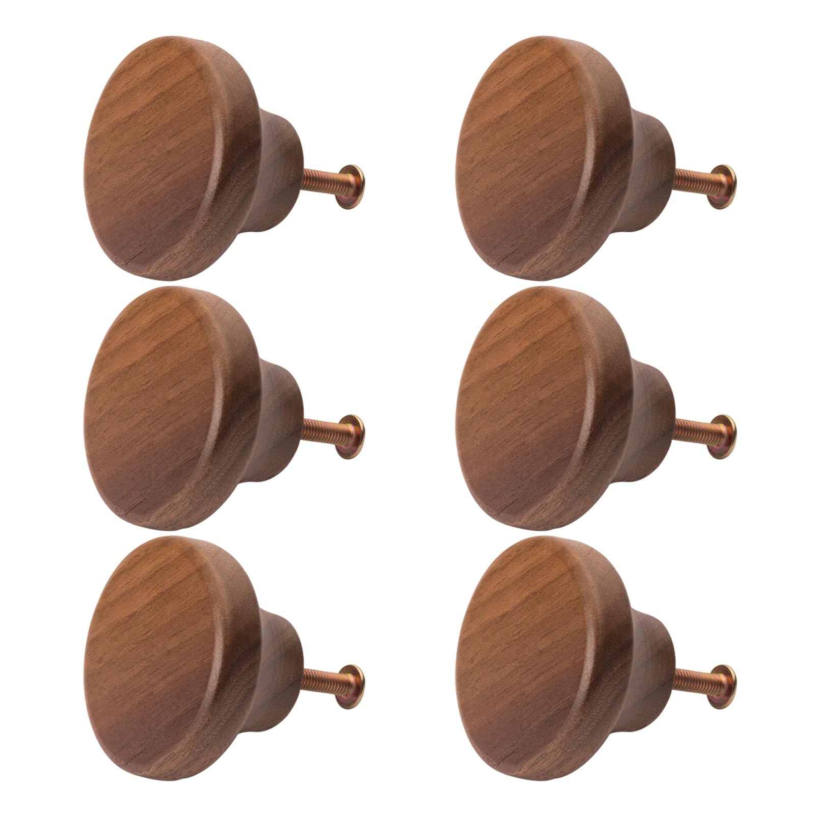 NAKUPENDA 6Pcs Wooden Furniture Knobs Furniture Pulls Handles Wooden Cabinet Knobs Drawer Knobs Wooden Knobs for Cabinet Cupboard Wardrobe (Black Walnut)