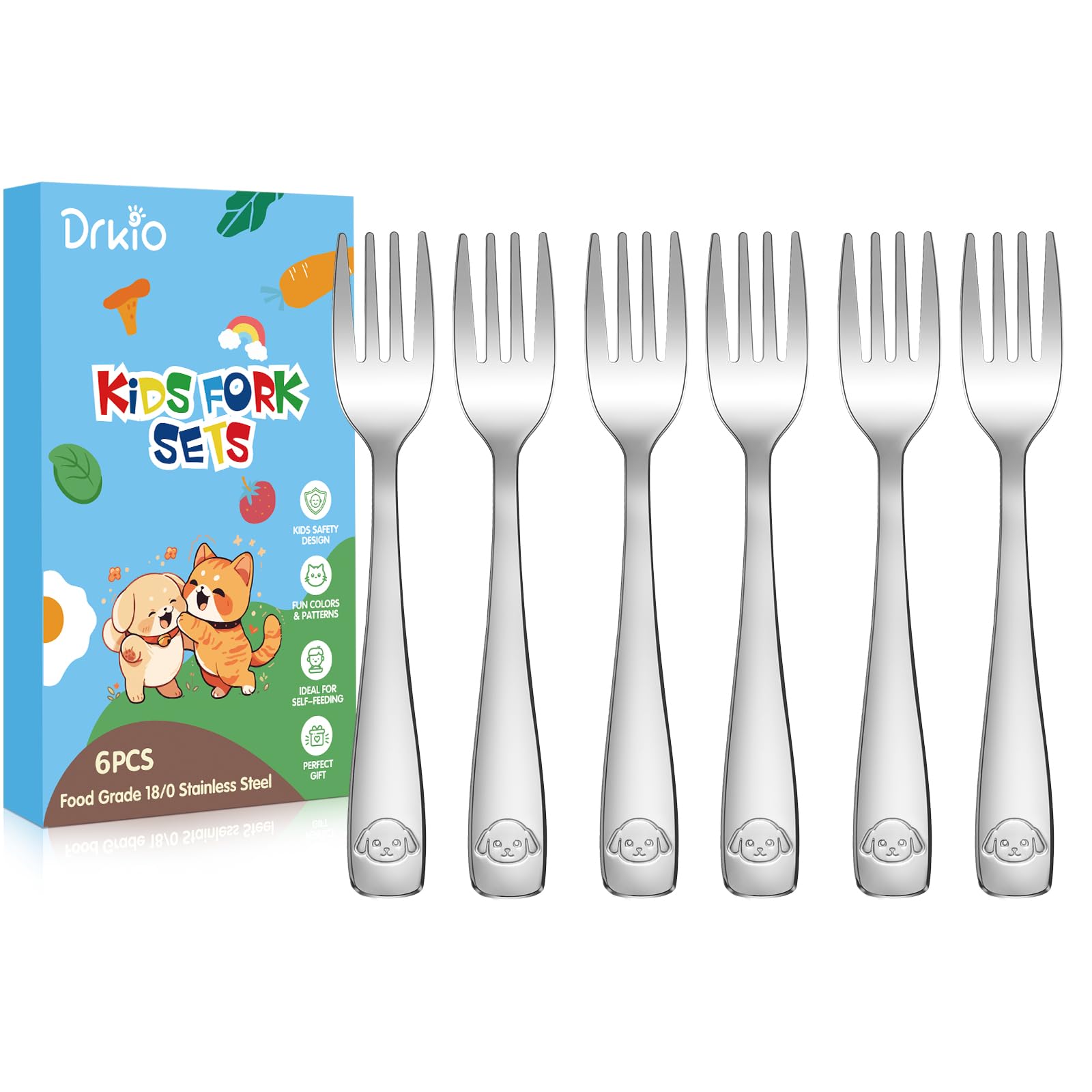 Photo 1 of DRKIO Stainless Steel Toddler Forks Set - 6 Pieces Kids Forks Set Children Safe Food Grade Kids Silverware Small Forks Metal Toddler Utensils Dishwasher Safe Mirror Polished