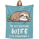 Funny Gifts for Wife from Husband - Charging Soft Sloth Throw Blanket for Women, 60" x 50" Cozy Present for Birthday, Christmas & Anniversary
