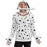 Mainfini Mens Dalmatian Costume Hoodie Halloween Funny Spotted Dog Pullover with Ears (S-3XL)