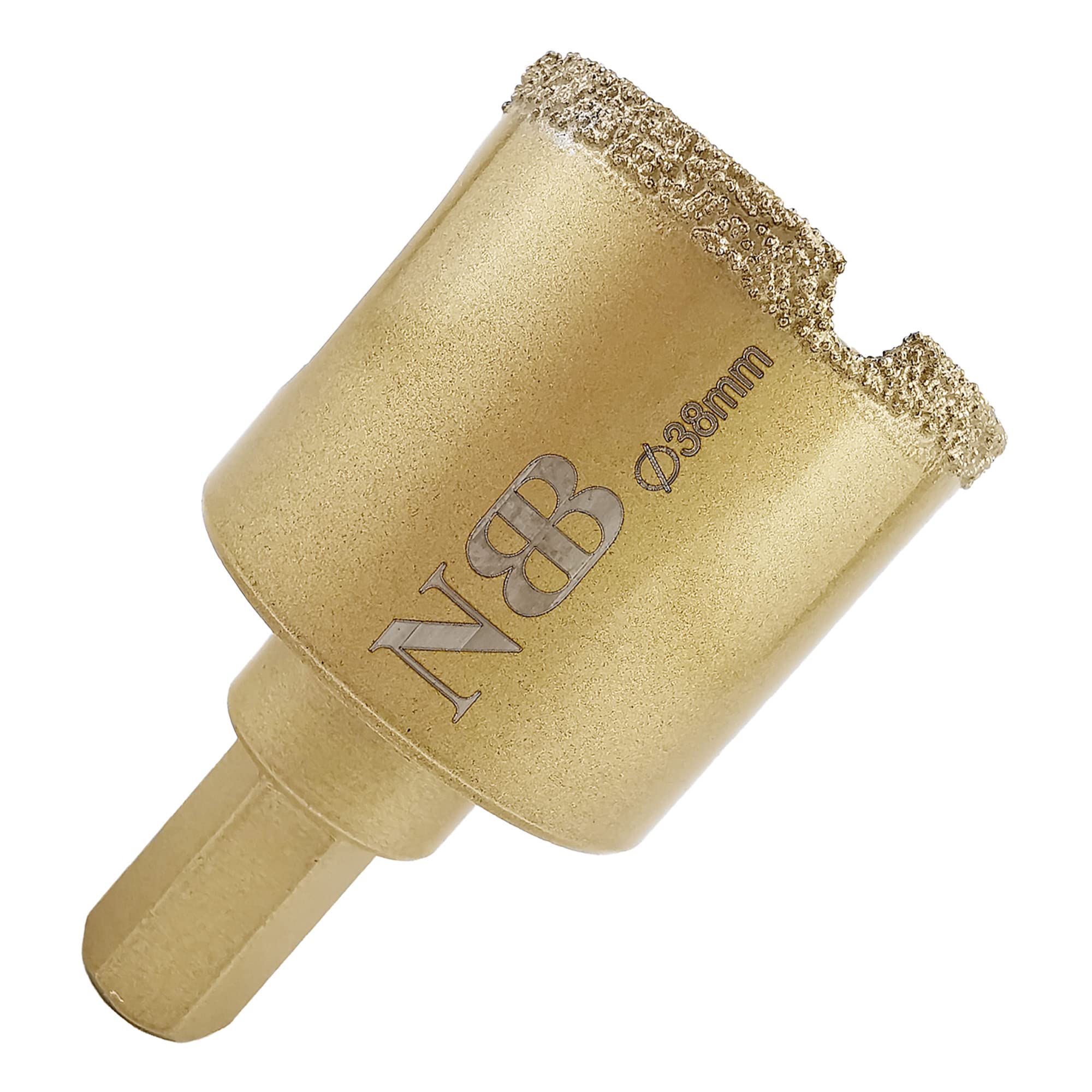 NBB Brazed Diamond Drill Bits with Hex Shank 12.5mm, Diamond hole saw for Dry or Wet Drilling on Porcelain, Ceramic, Tile, Granite, Marble, Used on Corded or Cordless Pistol Drill or Bench Drill(38mm)