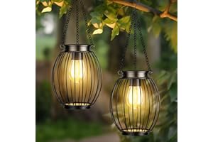 VERRON Solar Lantern, Solar Lights for Outside, Waterproof Outdoor Hanging Lanterns, Metal Solar Powered Tree Lights with Hook, Garden Christmas Decor Lighting for Patio Porch Pathway, Bulbs Include, 2 Pack