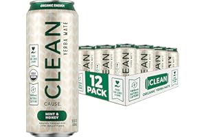 CLEAN CAUSE. CLEAN Cause Mint and Honey Yerba Mate Tea Non-Carbonated, USDA Organic Energy Drink Alternative, Low Sugar, 160mg Natural Caffeine, Soda Alternative, Plant-Based, (15.5oz cans, 12-Pack Case)