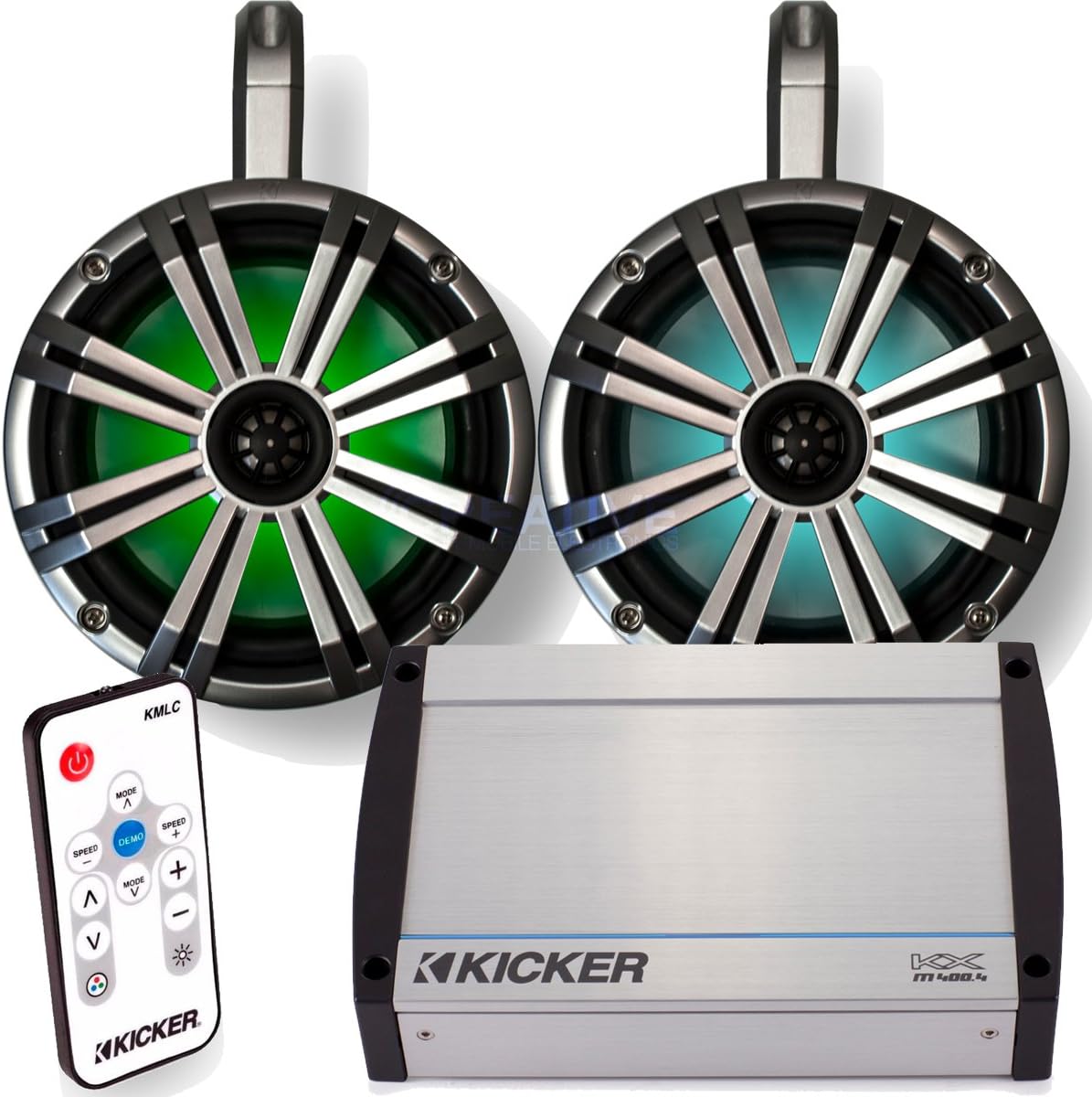 Kicker Marine 8" LED Tower System White Enclosures, Silver Speakers, Kicker
