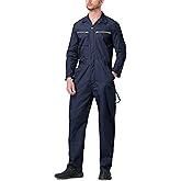 TopTie Men's Long Sleeve Coverall Action Back Coverall with Zipper Pockets, Mechanic Uniform
