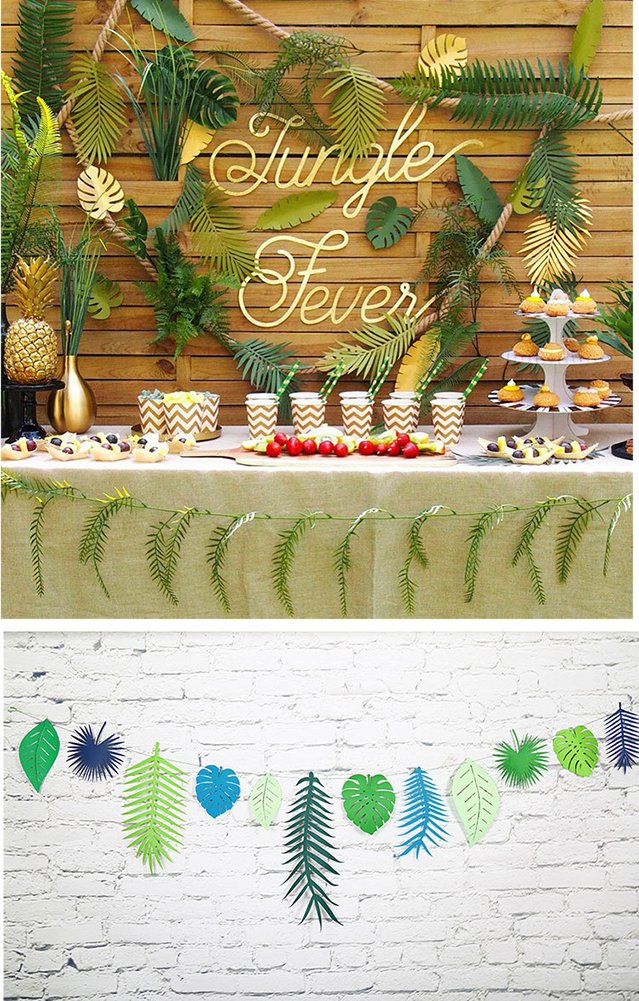 Nikgic 3 M Verdes Plantas Tropicales Leaf Decoracion Con Fiesta De Cumpleanos Boda Papel Decoracion Banner Lienzos Pancartas Y Estandartes
