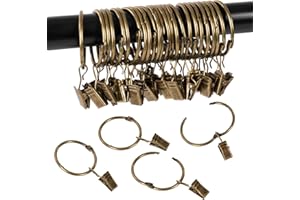 Openable Curtain Rings with Clips,2inch Inner Diameter,Heavy Duty Rustproof Metal Decorative Vintage Drapery Rings Curtain Clips Rod Hangers Door Curtain and Shower Curtain Rings Bronze Zocang