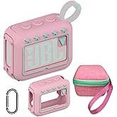 JCHPINE Silicone Cover and Hard Travel Case for JBL Go 4 Ultra Portable Bluetooth Speaker, Accessories for JBL Go 4 Pro Sound Bluetooth Speaker Stand Up Holder (Pink Case)