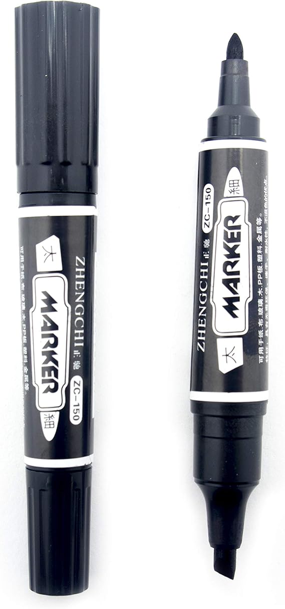 Permanent Marker, Double Side, Thick Thin, Pack of 2, Black Amazon.co