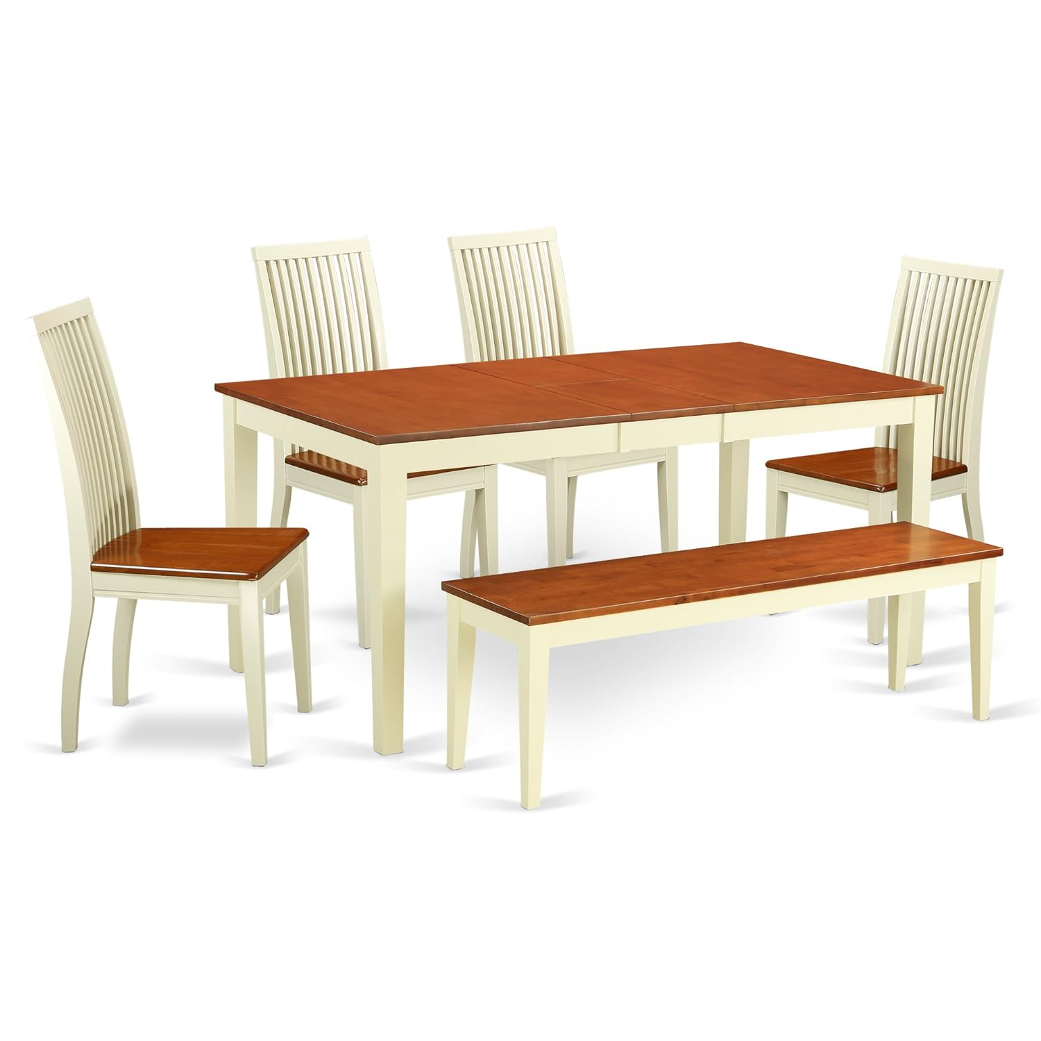 NIIP6-WHI-W 6 PC dining room set with bench-kitchen tables and 4 Dining Chairs Plus bench in Buttermilk and Cherry finish
