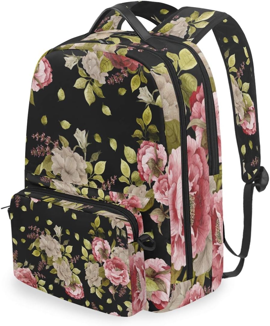 Watercolor Roses Peonies and Lavender School Backpacks Detachable