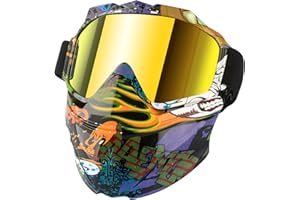 GGBuy Motorcycle Goggles with Detachable Face Mask, Protective Full Face Motocross Goggles ATV Dirt Bike MX Riding Offroad Racing Paintball Goggles CS Airsoft Mask Anti-Fog Windproof for Men Women
