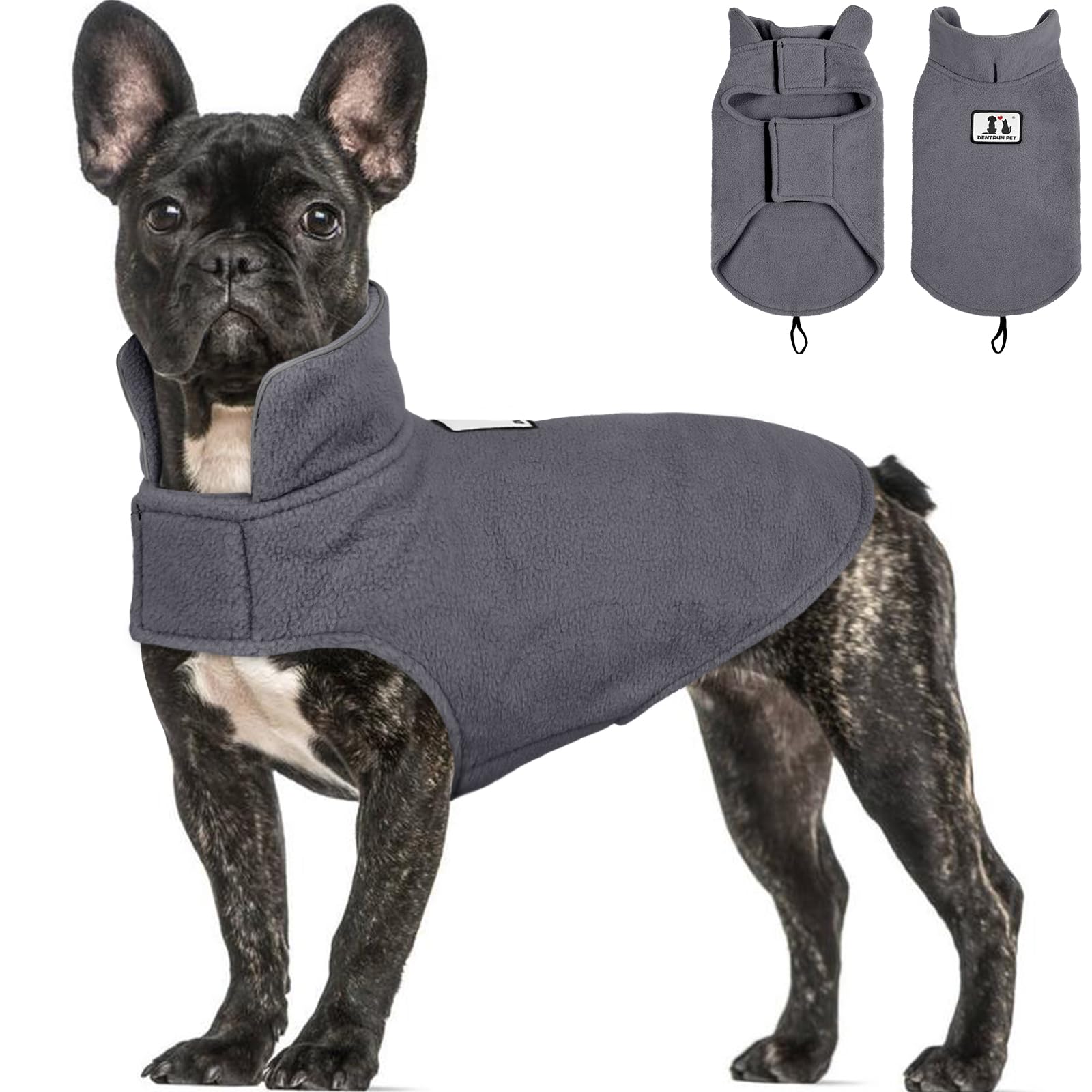 DENTRUN Dog Fleece Coat Vest Small Dog Jumper Puppy Clothes Winter Warm Dog Coat Jacket Sweater Reflective Soft Outdoor Walking Adjustable for Small Medium Large Dogs Sweatshirt