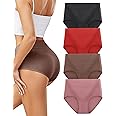 voenxe High Waisted Underwear for Women,Cotton Ladies Panties,Breathable Soft Full Coverage Briefs,Comfy Underpants,4 Pack