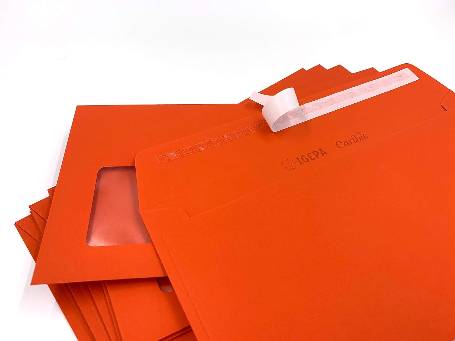 100 Window Envelopes, Red, Vermilion Red, 220 mm x 110 mm, Adhesive Strips, 220 x 110 mm