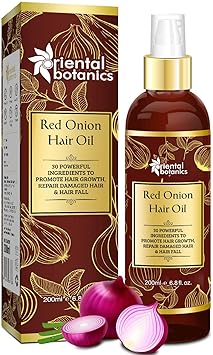 Oriental Botanics Red Onion Hair Oil, 200ml - With 30 Oils & Extracts, Argan Oil, Castor, Bhringraj, Almond Oil (No Mineral Oil)