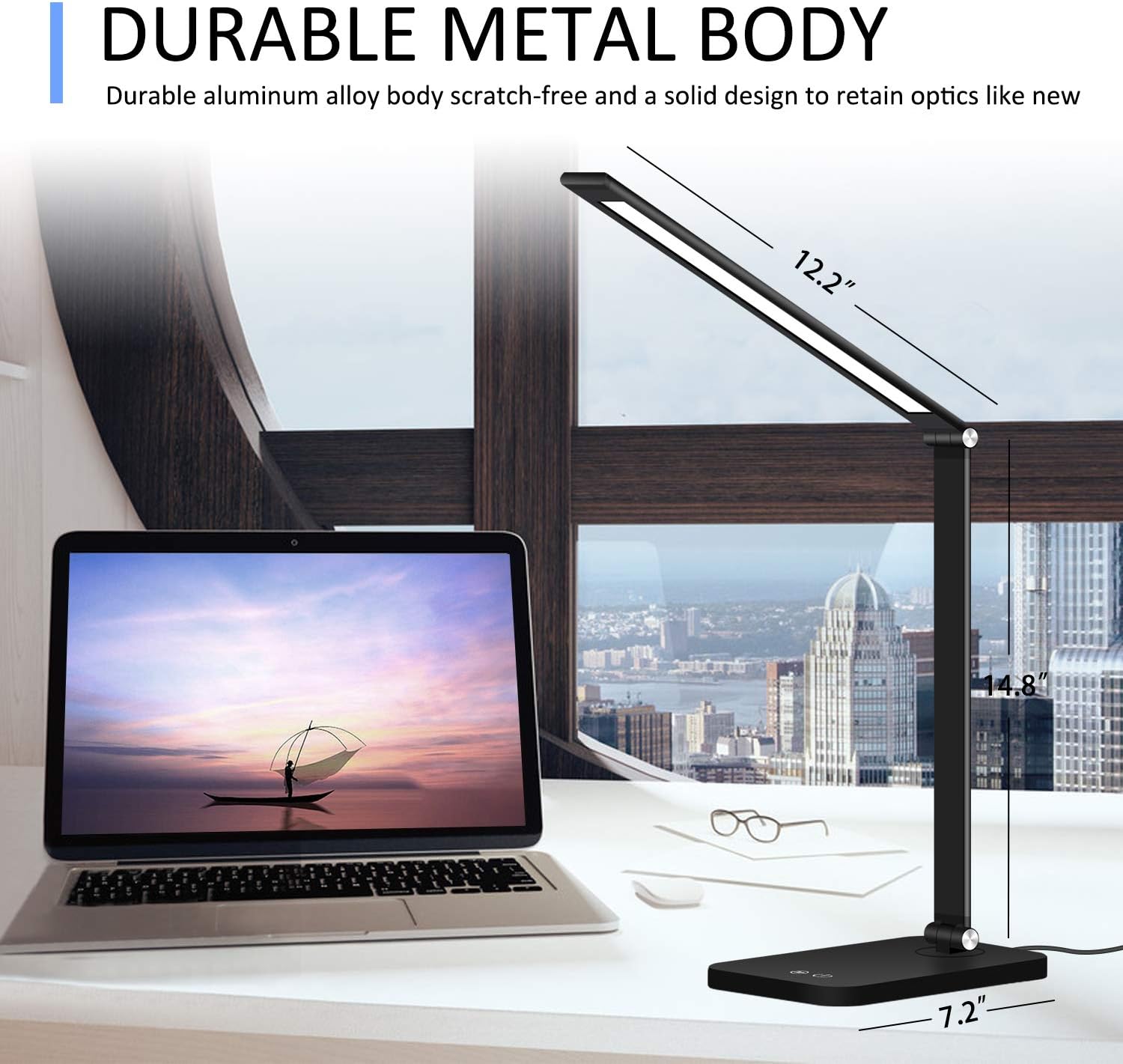 LED Desk Lamp, BEACON Desk Lamp with USB Charging Port, 5 Lighting Modes with 3 Brightness Levels, Memory Function, Eye-Caring Office Foldable Lamp, Touch Control, Black: Home Improvement
