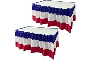 WEHHBTYE 2 Pack Plastic Patriotic Table Skirts - 29in x 14ft 4th of July Table Skirt for Veterans Day Memorial Day Independence Day Decoration, Red White Blue (Red)