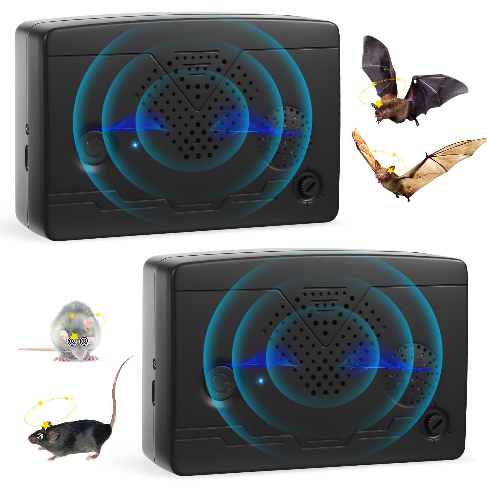 Photo 1 of 2 Pack Ultrasonic Bat Repellent Devices for Attic,Rechargeable Bat Keep Away,Bird Deterrent Devices Indoor&Outdoor for Porch,House,Garages,Friendly to Human & Pet(Black)