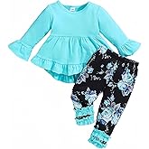 Ichigobaby Baby Girl Clothes Infant Toddler Girl Outfit Long Sleeve Shirts Top Rufffle Pants Little Girls Clothes