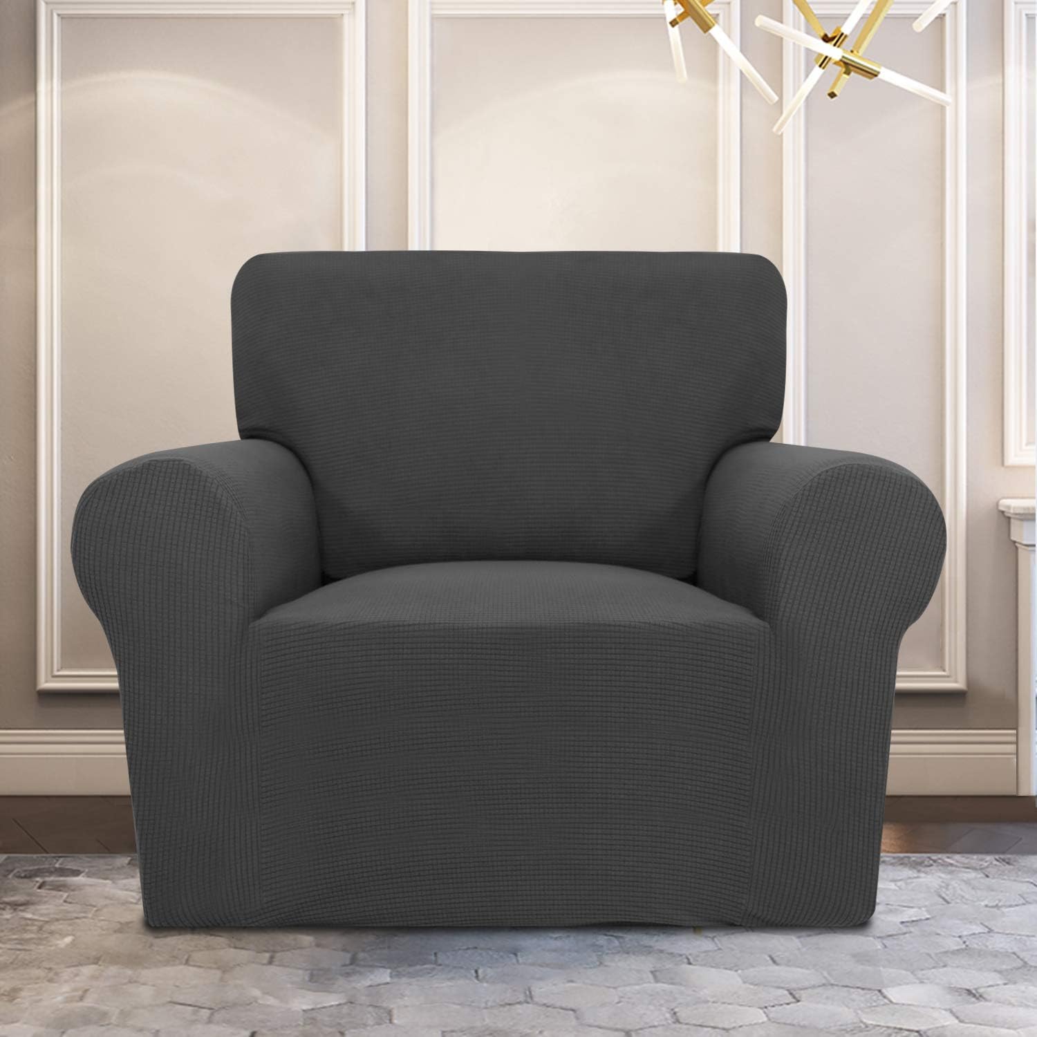 PureFit Stretch Chair Sofa Slipcover – Spandex Jacquard Non Slip Soft Couch Sofa Cover, Washable Furniture Protector with Non Skid Foam and Elastic Bottom for Kids (Chair, Dark Gray): Kitchen & Dining