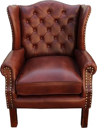 Casa Padrino Luxus Echtleder Chesterfield Ohrensessel Braun 72 X 65