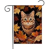 Autumn Cat Garden Flag 12.5 x 18 Inch Double Sided Fall Leaves Yard Outdoor Decoration