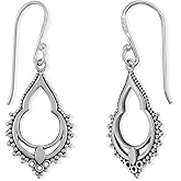 Boma Jewelry Sterling Silver Bali Style Boho Oxidized Beaded Texture Teardrop Dangle Earrings