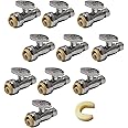 (Pack of 10) EFIELD Push Fit 1/4 Turn Straight Stop Valve Water Shut Off 1/2 Push x 3/8 Inch Compression Chrome with a Disconnect Clip