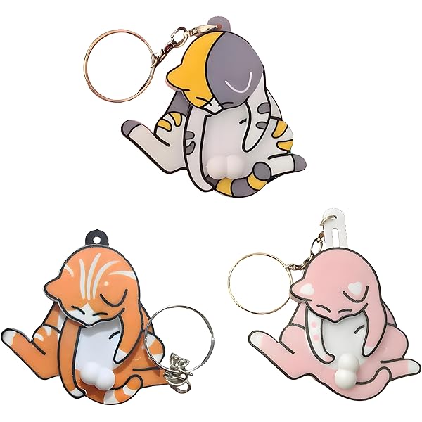 Porte-clés Drôle De Chat Qui Gigote, Porte-clés Jouets À Billes 3D, Œufs De Chat Rotatifs, Mischief Creative, Jouets Sensoriels Pour Les Amoureux Des Chats (Blanc