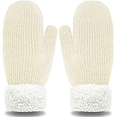 Tikeiuo Winter Warm Mittens for Women Thick Knit Fleece Lined Gloves with Elastic Cuff Fur Warm Mittens for Cold Weather Gift