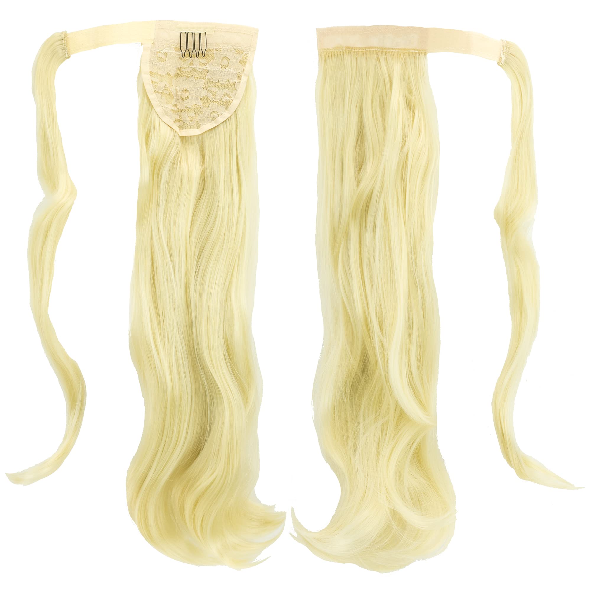 IMISSU Long Curly Wrap Around Ponytails Extension Synthetic Hair Extensions Clip in Ponytail Wavy Hairpiece (613 Blonde)