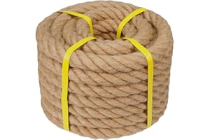 DERZINET Twisted Manila Rope - 1 Inch x 50 Feet - Natural Jute Thick Hemp Rope for Hammock, Docks, Nautical, Railings, Decorating