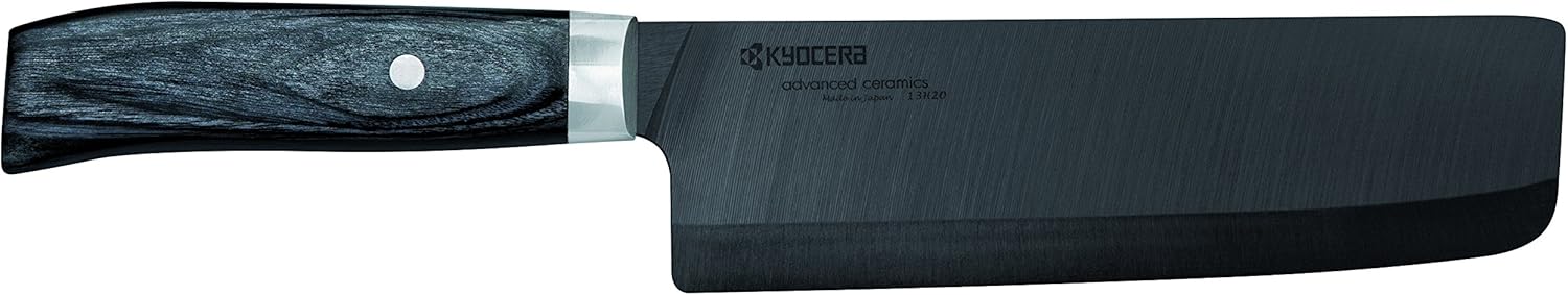 Kyocera Japan Keramik-Nakirimesser, Klingenlänge 16 cm Messer, Holz, Edelstahl, schwarz, 29,2 x 5,4 x 1,8 cm