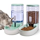 Kacoomi Automatic Dog Cat Feeder and Water Dispenser Gravity Food Feeder and Waterer Set with Pet Food Bowl for Small Medium Dog Puppy Kitten, Large Capacity 1 Gallon x 2