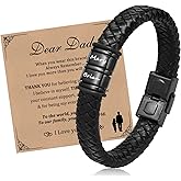 Gamtic Personalized Leather Bracelet for Men - Genuine Braided Leather Adjustable Bracelets with Custom Beads Name Father's Day Mens Jewelry Gifts for Dad Father Husband Boyfriend Brother Grandpa