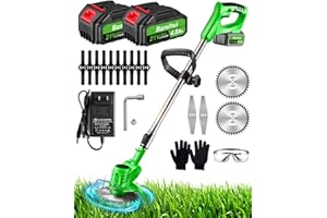 FAMICCI Electric Weed Wacker, Weed Eater Battery Powered 21V 4.0Ah*2, 3 Types Cutting Blade Trimmer Brush Cuttter Lightweight Grass Trimmer String for Lawn Yard Garden