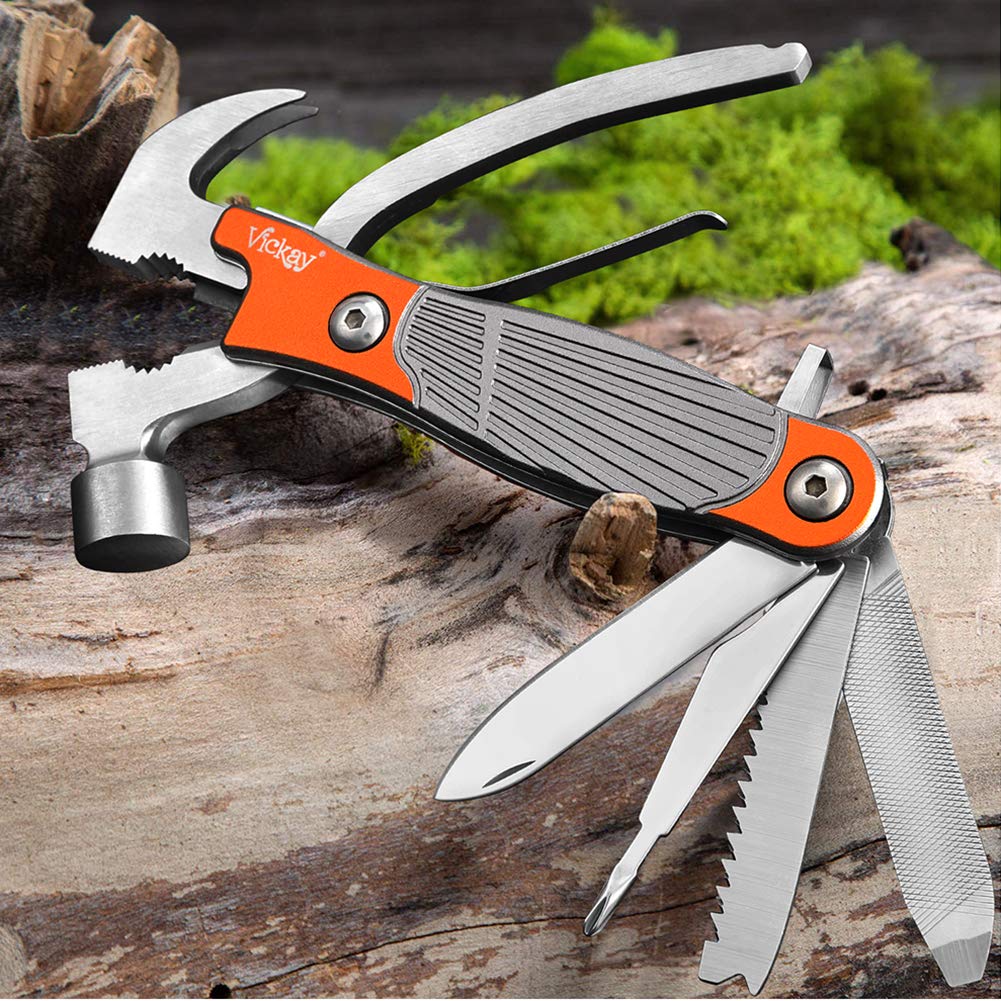 Emergency Hammer Pliers, 12 in 1 Multitool Stainless Steel Survival Kit Multifunction Car Tool With Hammer, Saw,Knife, Screwdriver for Outdoor Camping -Best Father’s Day Gift(Orange)