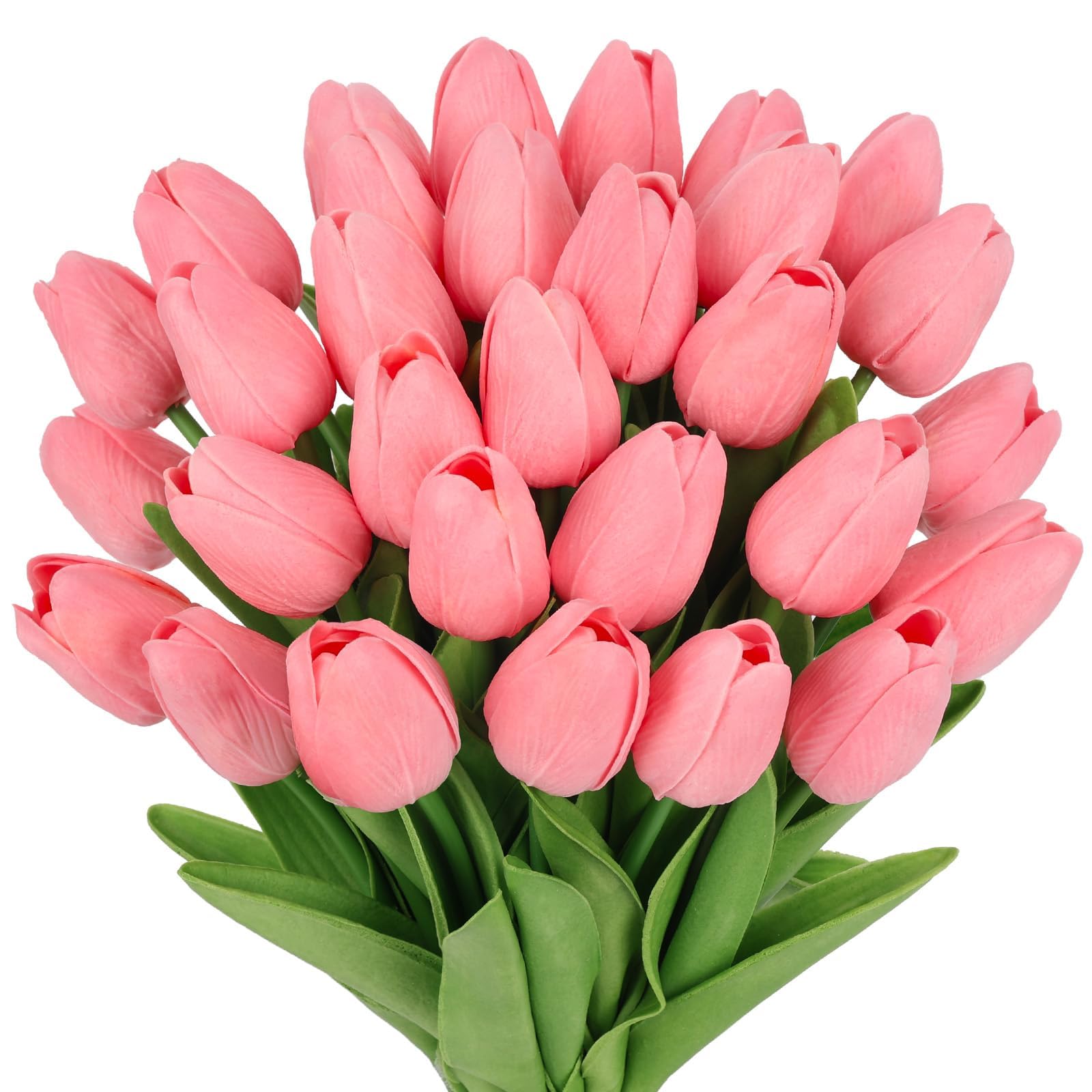 N&T NIETING Artificial Tulips Flowers, 12Pcs Fake Tulip Real Touch Latex Faux Tulips Flowers Bouquet for Wedding Floral Arrangements, Mother's Day, Easter, Home Decoration(Pink)