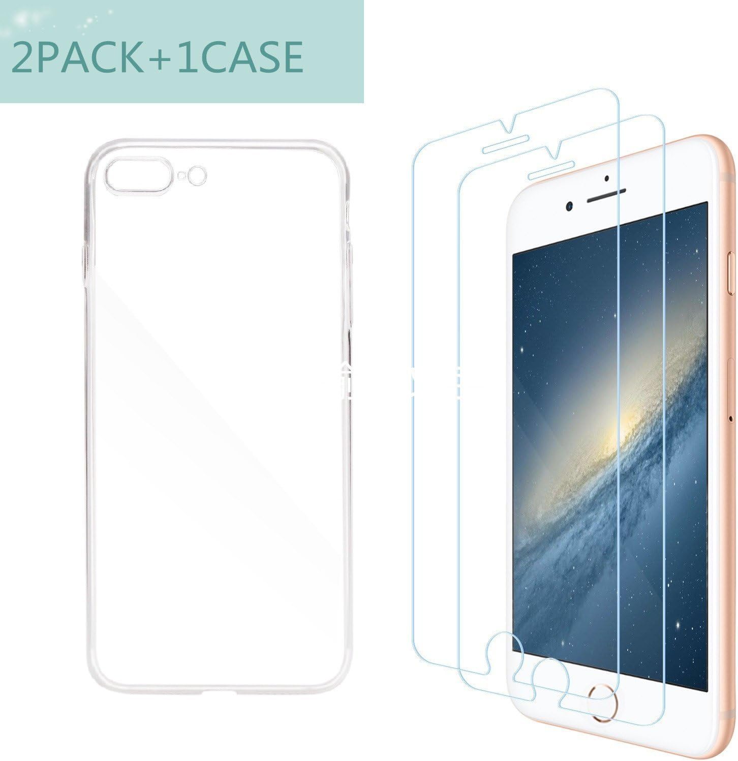 Bbymie 9H Tempered Glass Screen Protector for iPhone 8 Plus/iPhone 7 Plus Screen Protector,iPhone7/iPhone8 Screen Protector,iPhoneX Screen Protector -2 Pack +1 PCS CASE (5.5-iphone7plus/8plus)