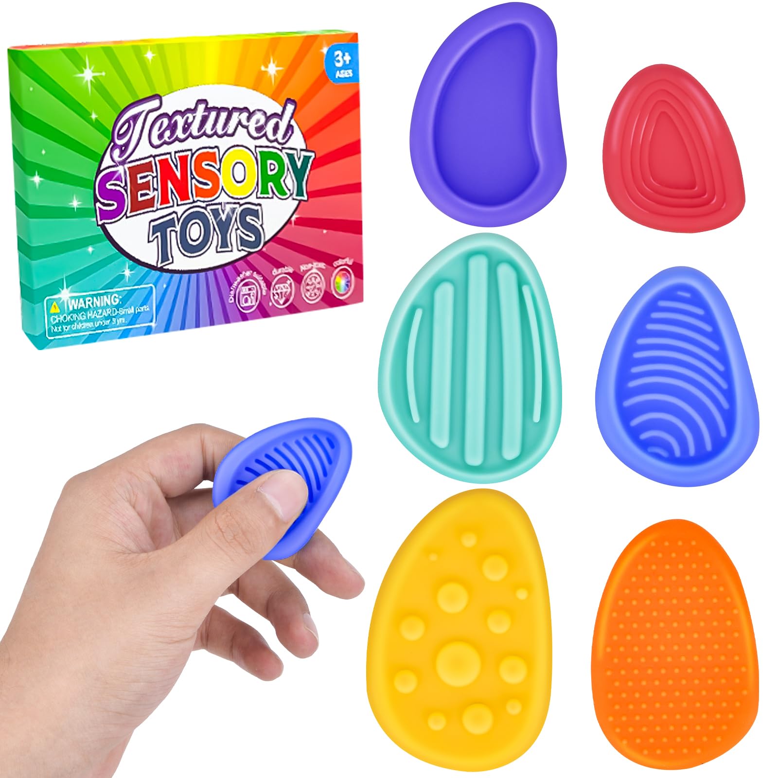 Vibbang 6 Pcs Sensory Stone, Fidget Toys for Kids Adults,Worry Stone Fidget, Textured Soft Worry Stone, Fidget Toys for Kids Adults, Fidget Stress Toys for Anxiety Relief, Fidget Toy for Easter