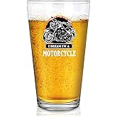 Panvola I Don't Snore I Dream I'm A Motorcycle Beer Glass Snorers Motorcyclist Gift Biker Rider For Dad Husband Boyfriend Uncle Pint Glasses Clear Drinking Glass 16 oz