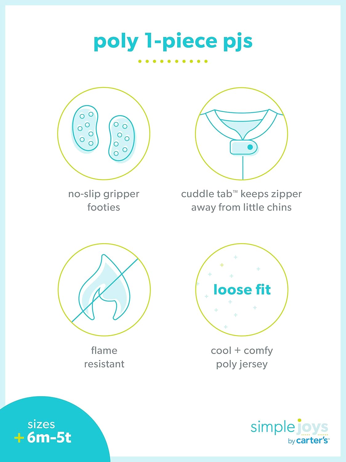 Simple Joys by Carter's Baby and Toddler Boys' 3-Pack Loose Fit Polyester Jersey Footed Pajamas: Clothing