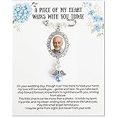 Wedding Bouquet Photo Charms, Something Blue Gift For Bride, Memorial Pin For Wedding Groom, Remembrance Gift From Deceased Mom Or Dad, DIY Bridal Pin With Guardian Angel Memory Charm And Picture