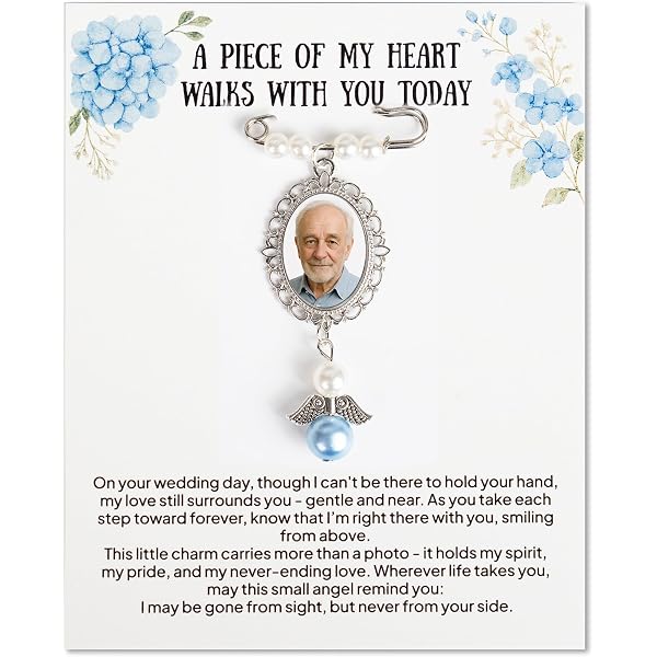 Ciondolo Portafoto Per Bouquet Da Sposa – “Holding You In My Heart As I Walk Down The Aisle” – Regalo Per Papà